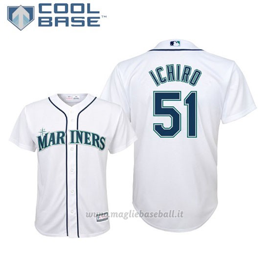Maglia Baseball Bambino Seattle Mariners Ichiro Suzuki Cool Base Majestic 1ªReplica Bianco